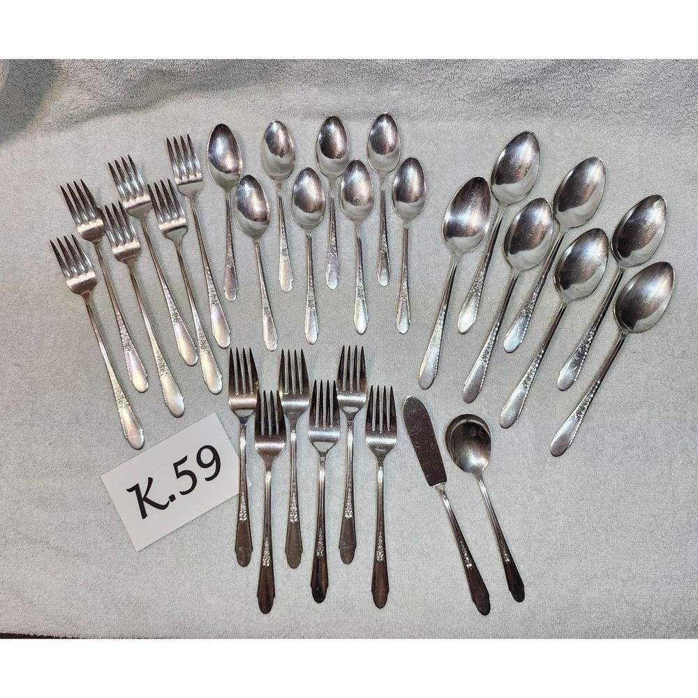 K.059- Gardenia flatware by Wm Rogers & Son, 29 pieces, used good/fair condition